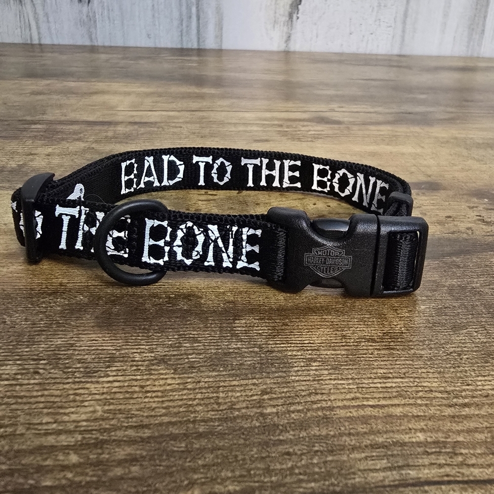 Vintage Harley Davidson 2002 Black 'Bad to the Bone' Dog Collar